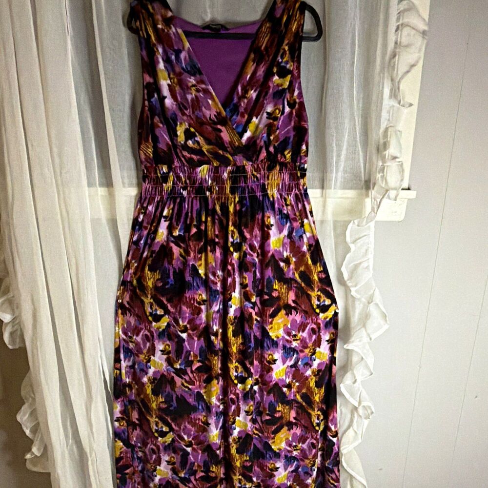 Style & Co Women's XL Purple Abstract Sleeveless V-Neck Smocked Waist Jumpsuit